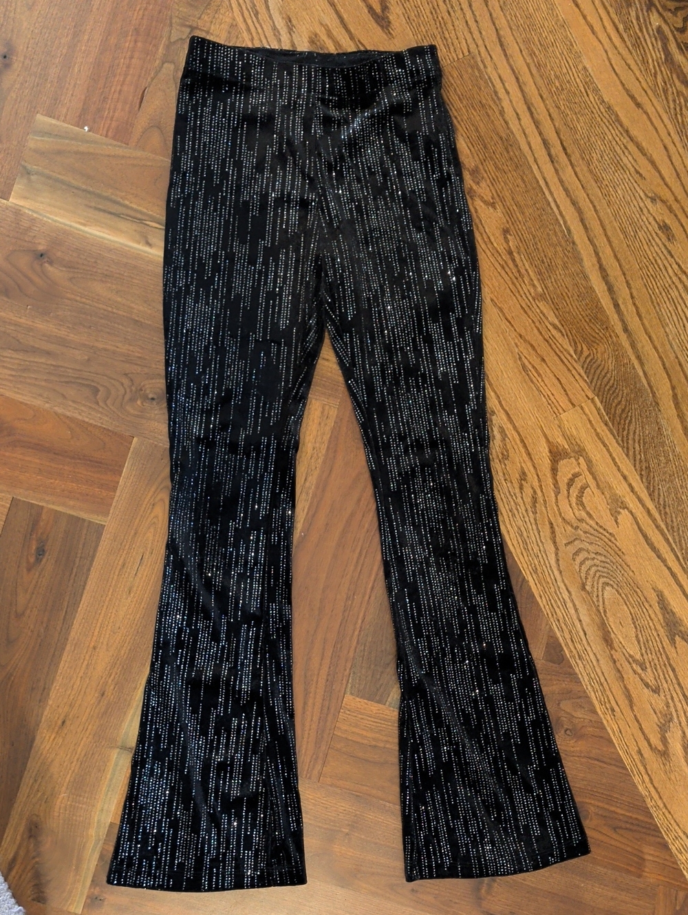 Zara Girls Black Sparkle Stretch Velvet Flare Pants Size 11-12